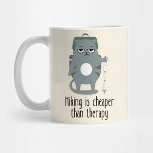 Hiking Is Cheaper Than Therapy Funny Cat Mug